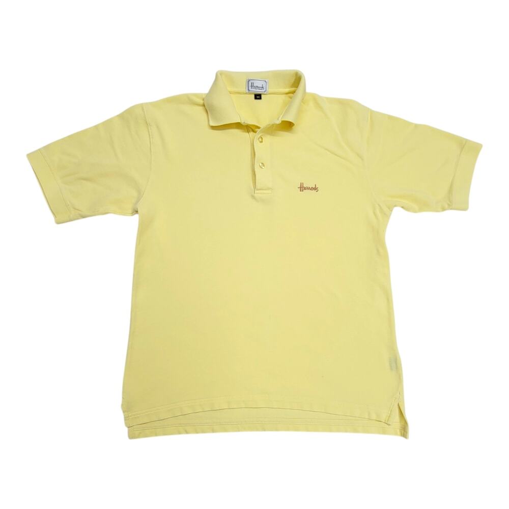 Harrods Knightsbridge Mens M Polo Shirt Yellow Short Sleeve Embroidered Pique